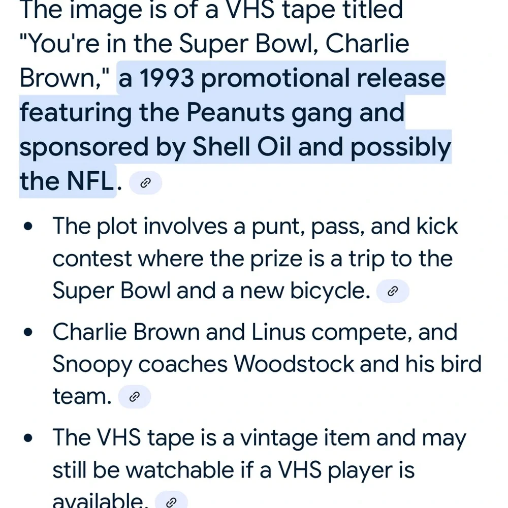 Vintage Charlie Brown “You're in the Super Bowl”VHS Tape 1993